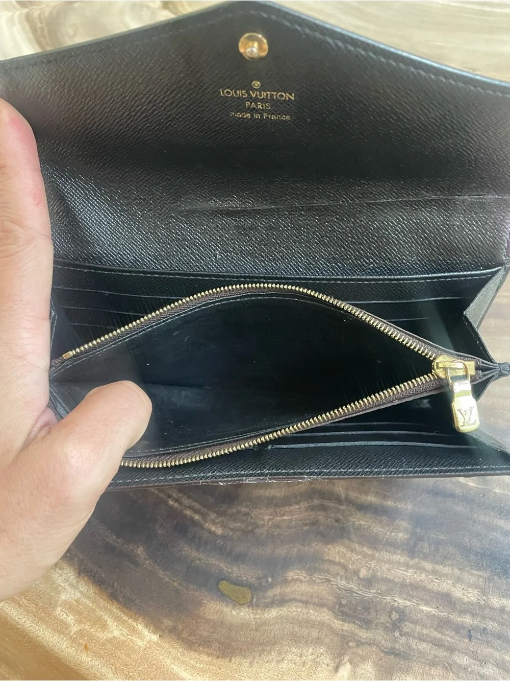 Louis Vuitton reverse monogram Sarah wallet custom patch repair